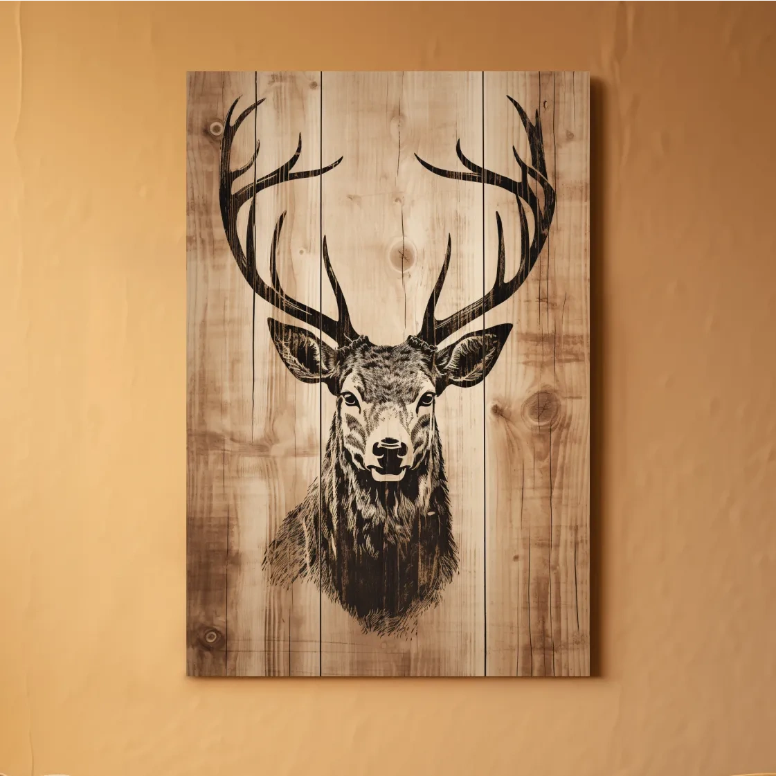 Rustic Deer Head Woodburn Style Portrait - Lodge Cabin Wildlife Wall Art