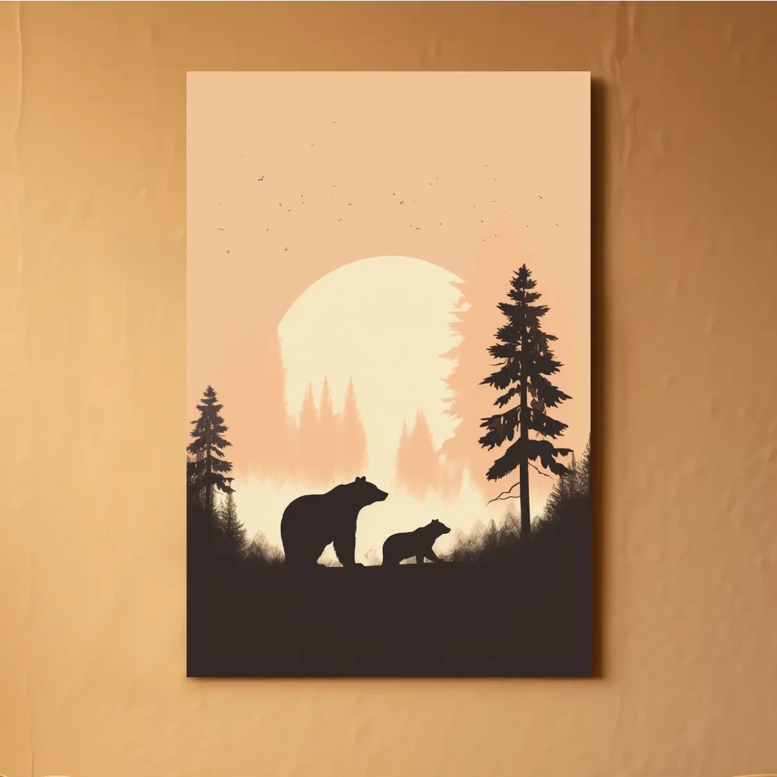 Minimal silhouette art illustration of a mama bear and her cub