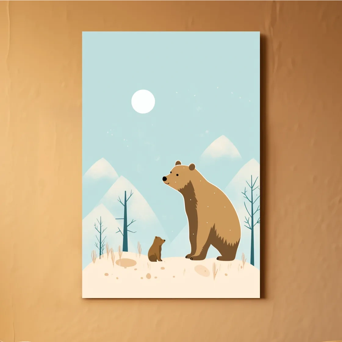 Minimal illustration art of a mama bear and her cub