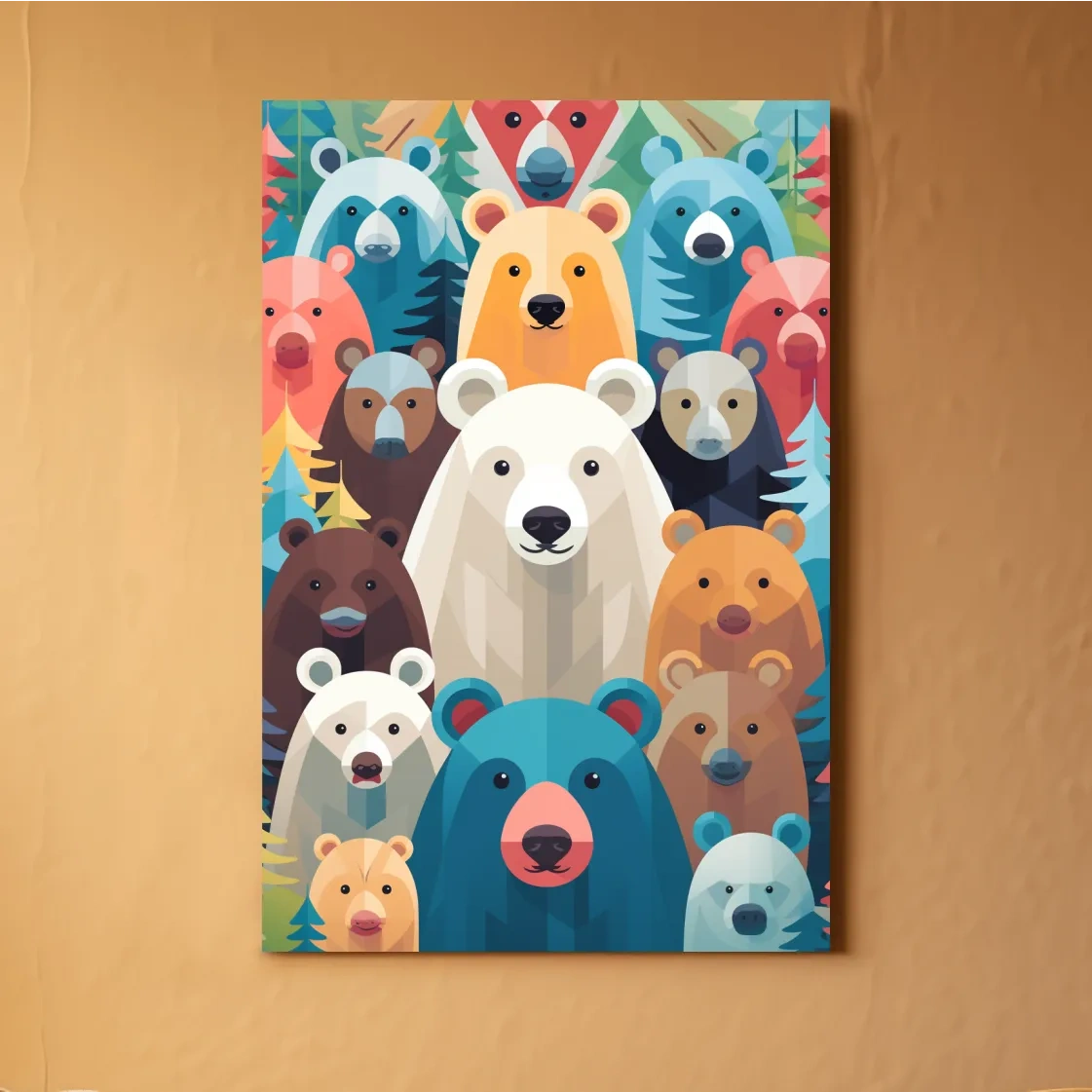 Colorful Bear Family Collage - Childrens Nursery Wildlife Wall Art