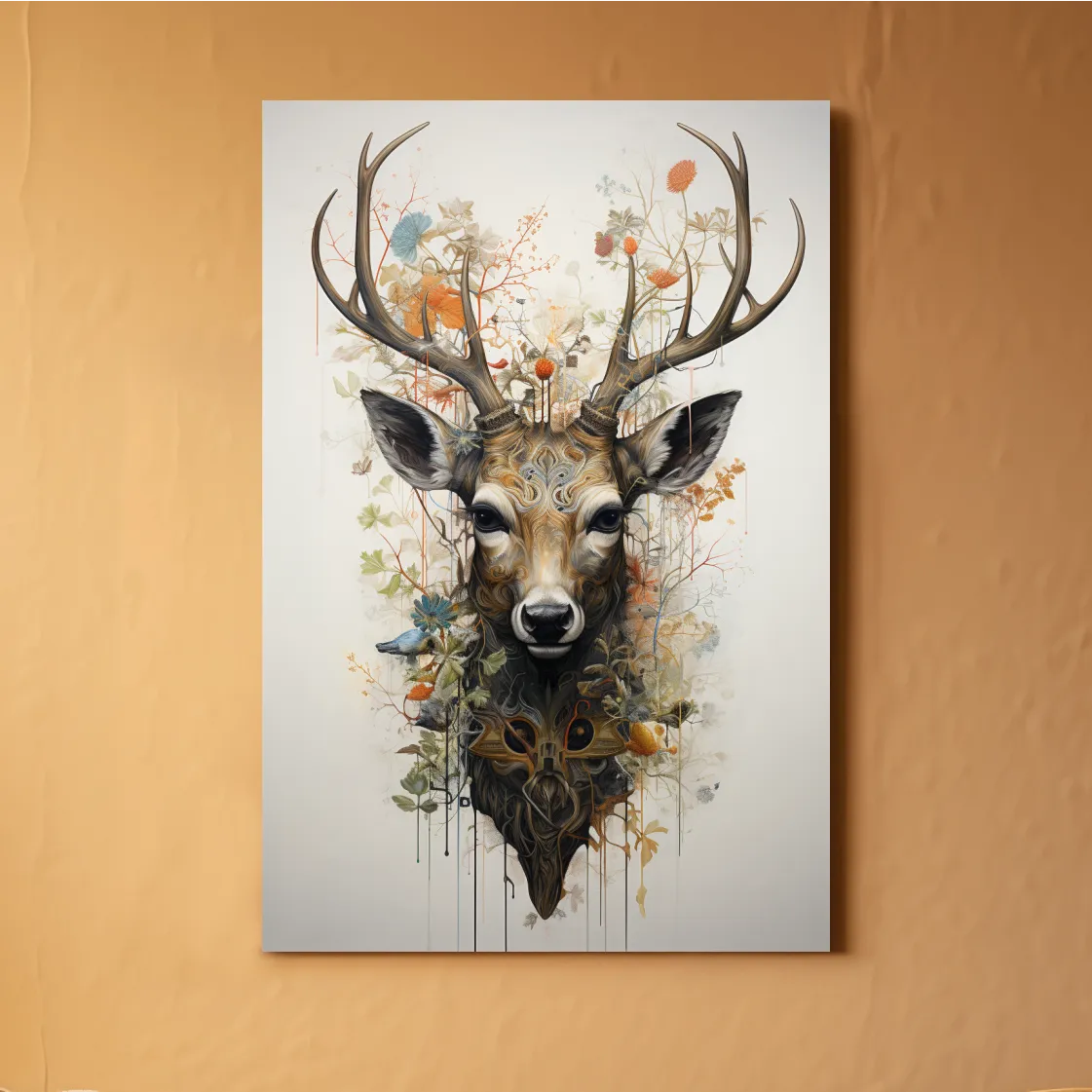Ornate Floral Deer Head Illustration - Elegant Woodland Wildlife Wall Art