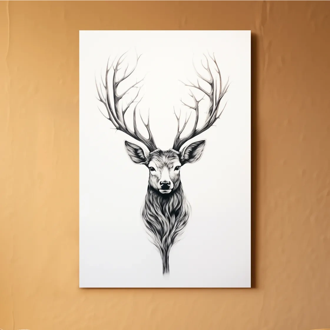 Minimalist Stag Head Line Drawing - Black And White Deer Tattoo  Artwork