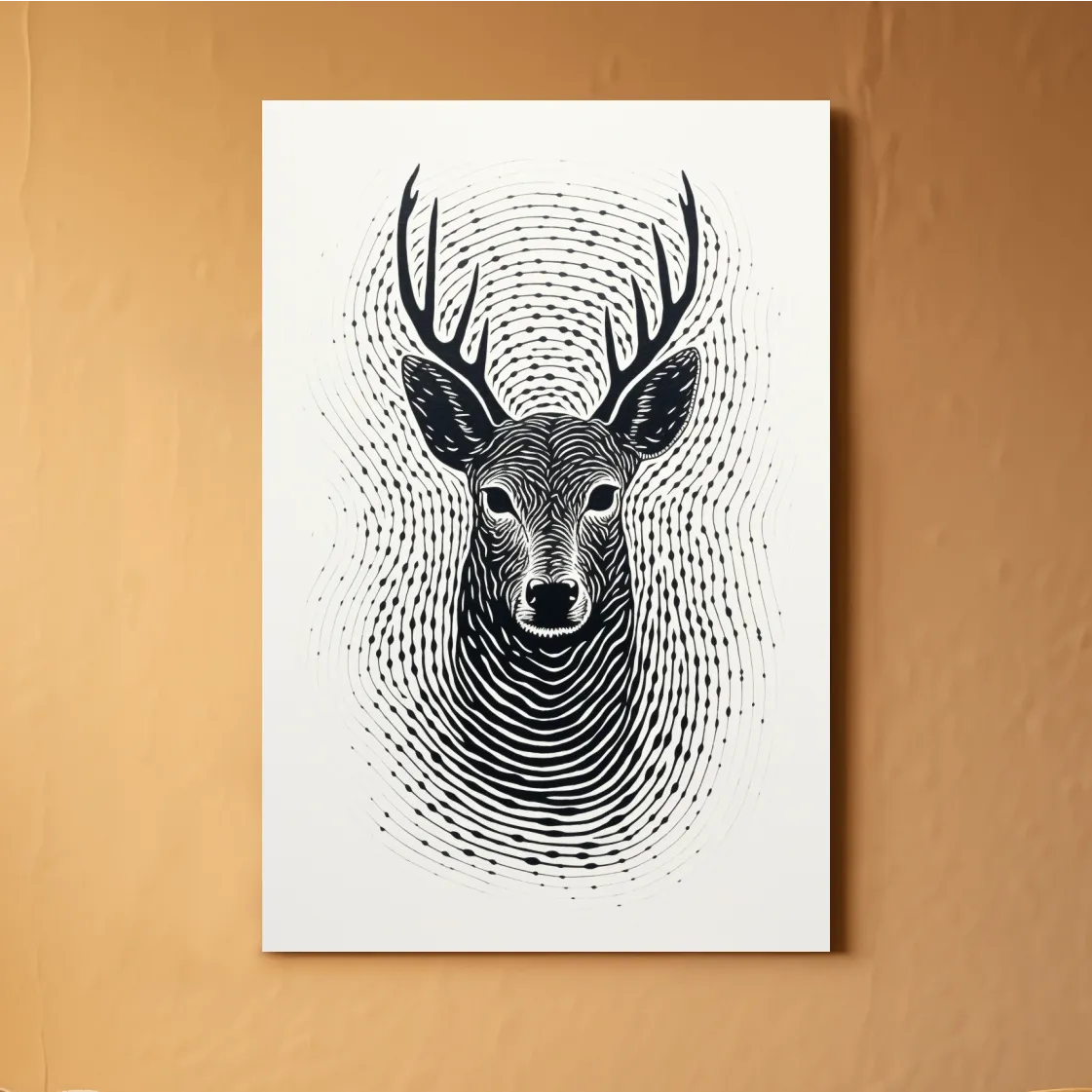 Abstract fingerprint swirling art drawing of a deer head