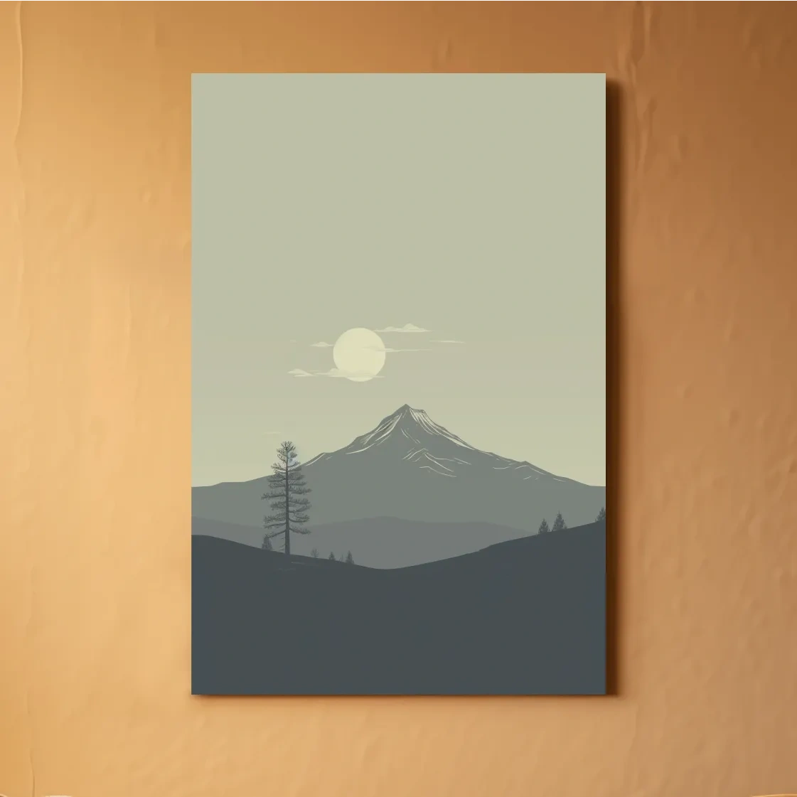 Minimal illustration mountain art, postcard style