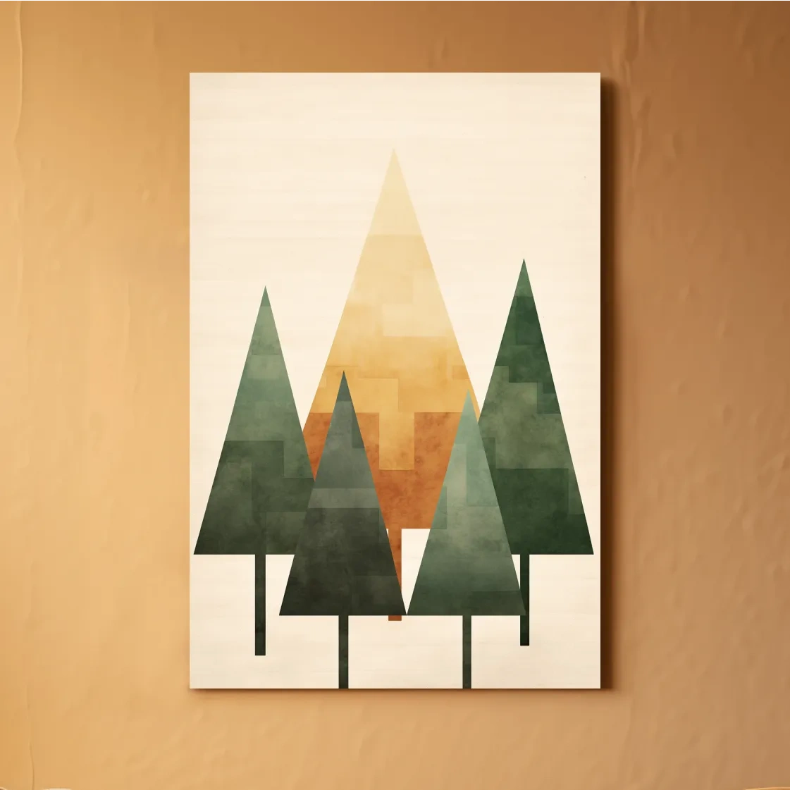 Rustic forest art illustration, geometric trees