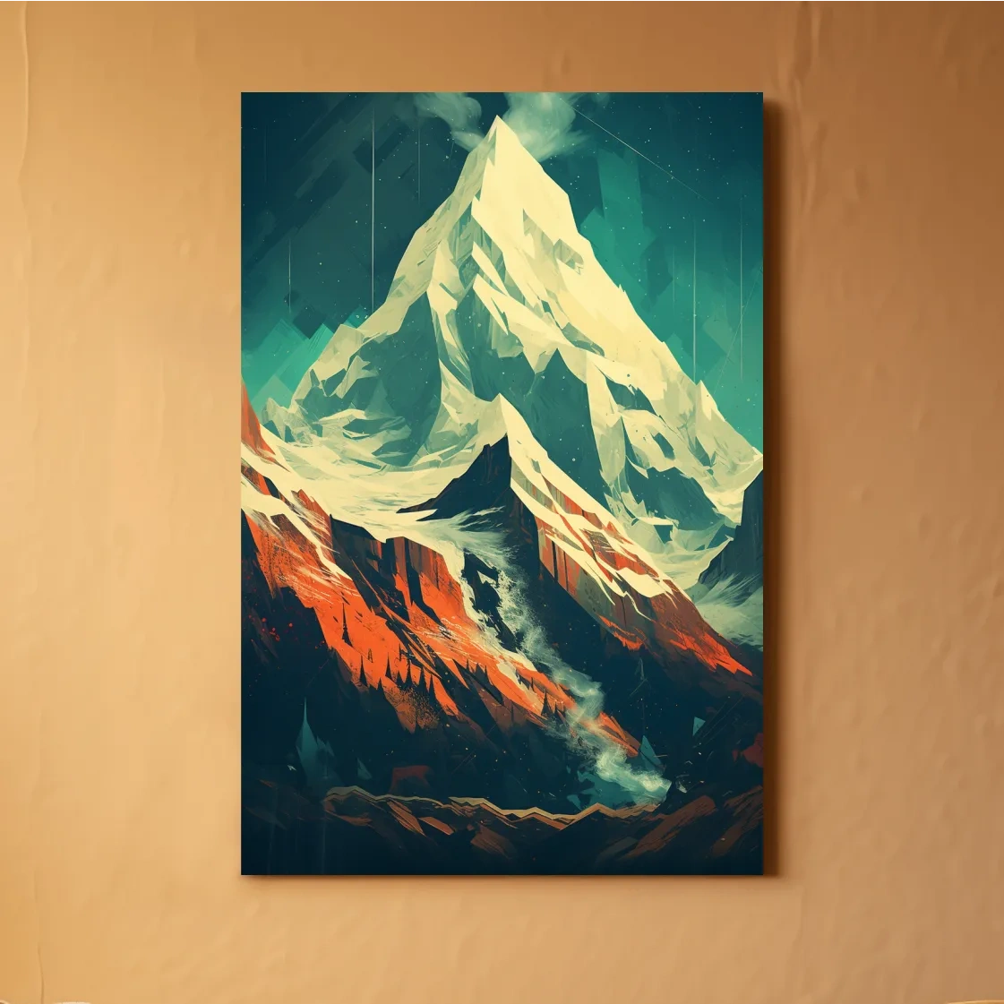 Retro Geometric Glacier Mountain Peak Artwork - Alpine Landscape Wall Art
