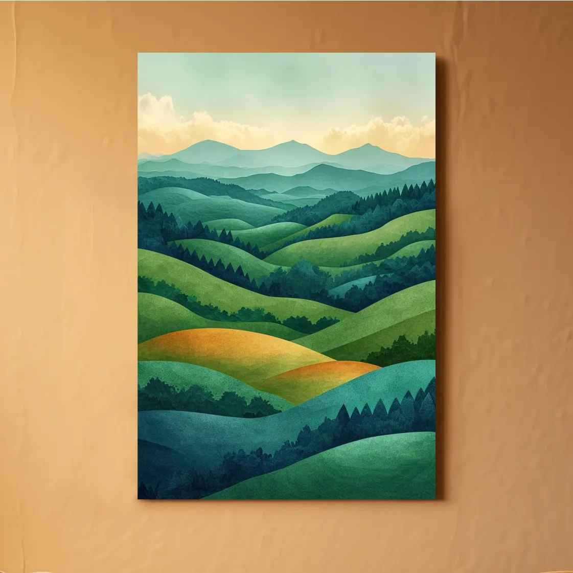 Rolling hills and forest surreal artwork, 3d layered effect