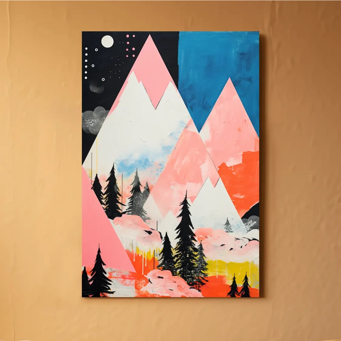 Simple geometric and abstract mountain painting