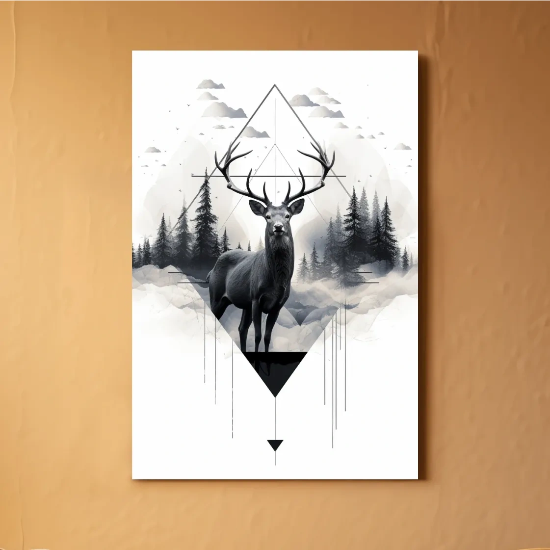 Tattoo inspired art, majestic deer in a misty forest