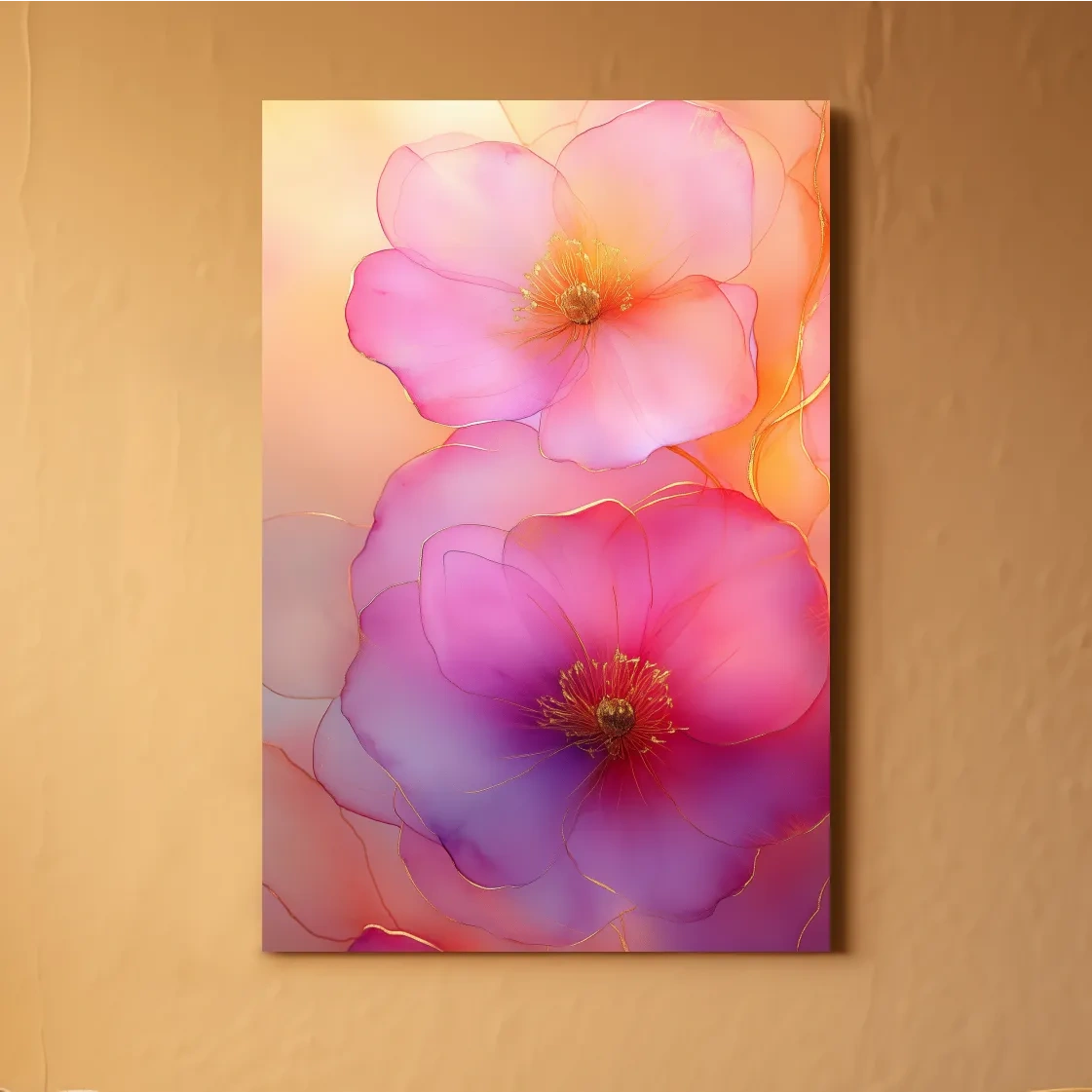 Ethereal Pink Watercolor Blossoms With Gold Accents - Floral Botanical Wall Art