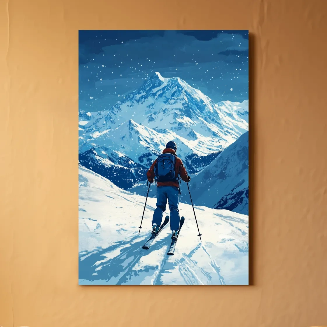 Alpine Skier In Snowy Mountain Peaks - Winter Adventure Landscape Wall Art