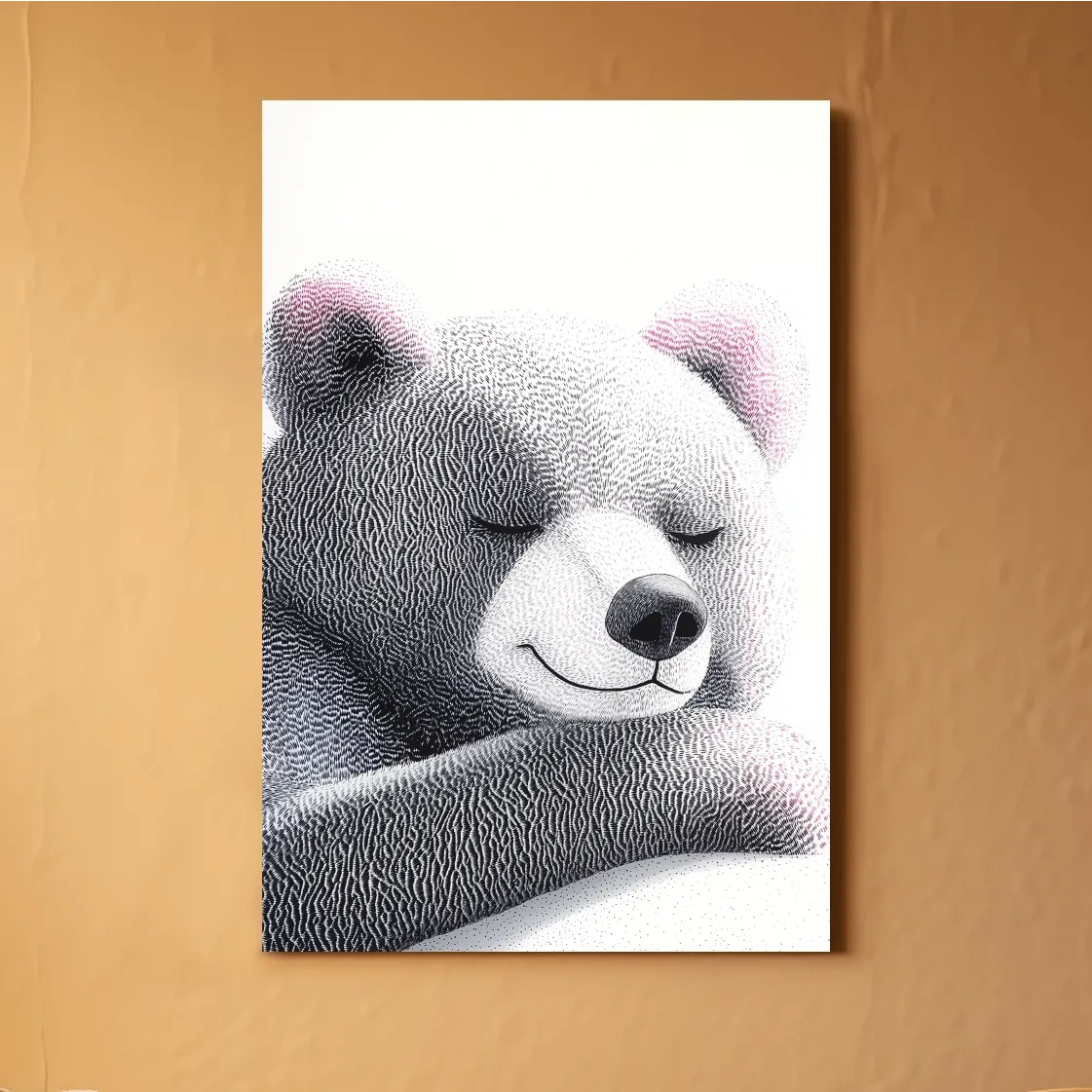 Cute Textured Teddy Bear Illustration - Minimalist Nursery Animal Wall Art