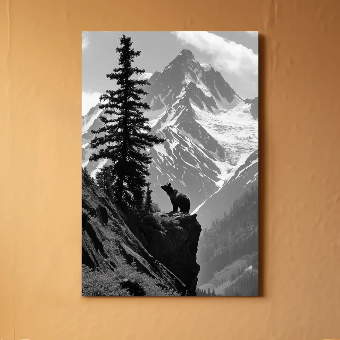 Grizzly bear on a cliff in the mountains, wildlife photography art