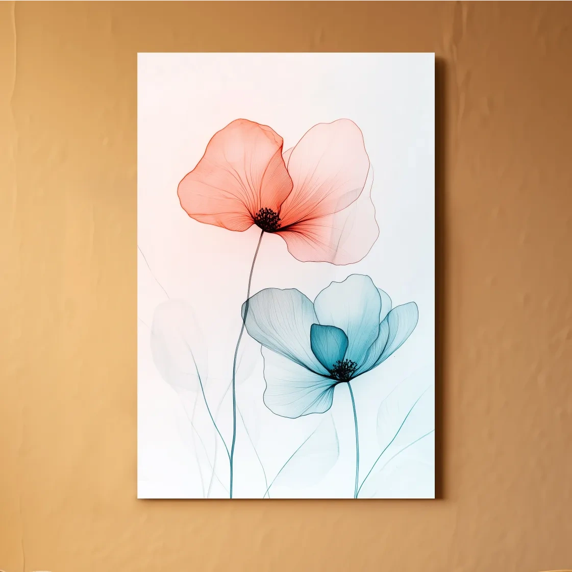 Abstract poppy art, soft watercolour print