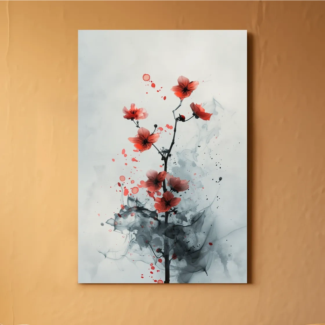Abstract floral artwork painting, minimal flower wall art