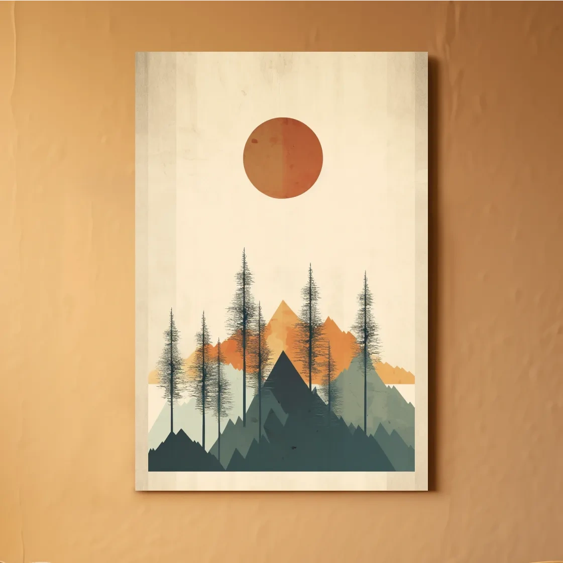 Minimal art of mountains and forest scenery