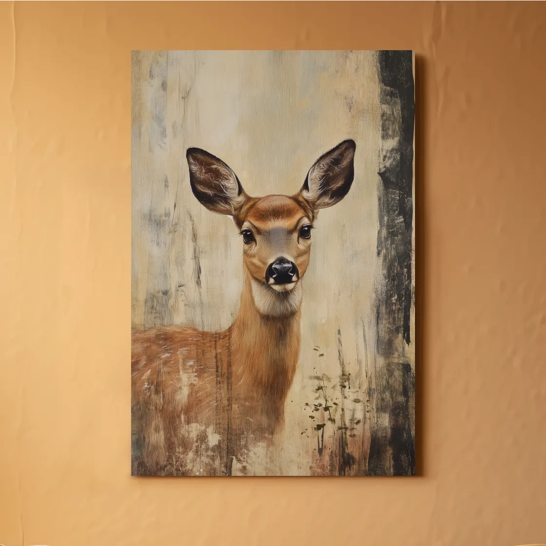 Rustic Whitetail Fawn Portrait Painting - Woodland Wildlife Wall Art