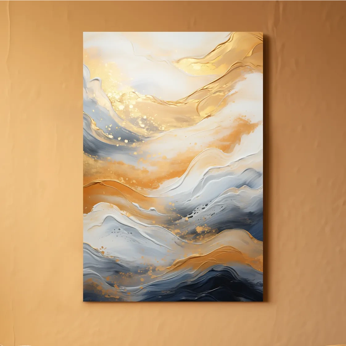 Gold White Marble Swirl Abstract - Modern Alcohol Ink Wall Art