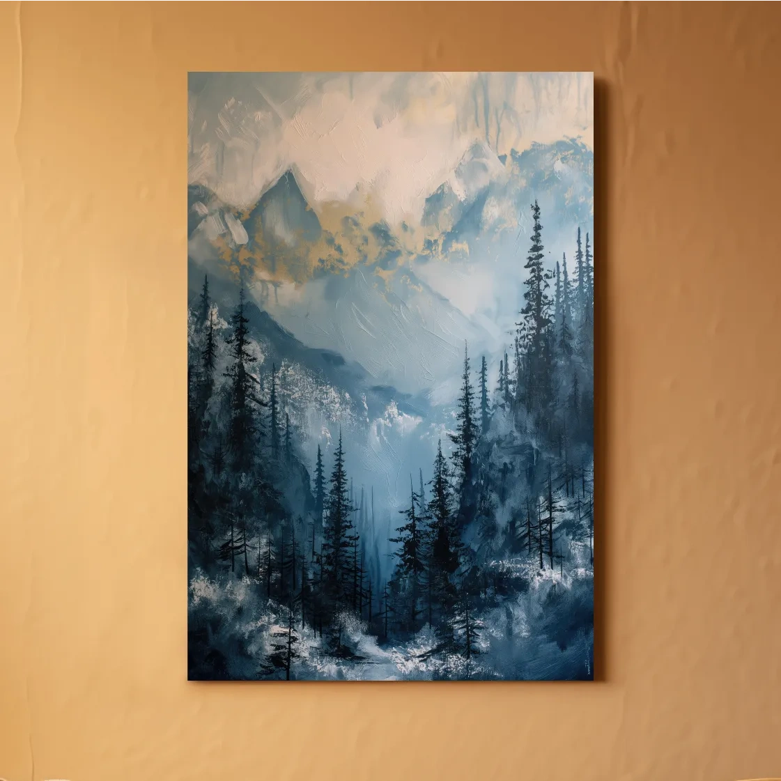 Abstract textured mountain and forest painting artwork