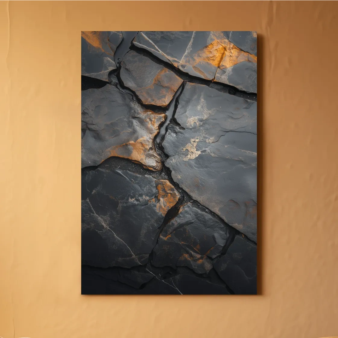 Cracked stone texture artwork, rustic natural organic rock wall art