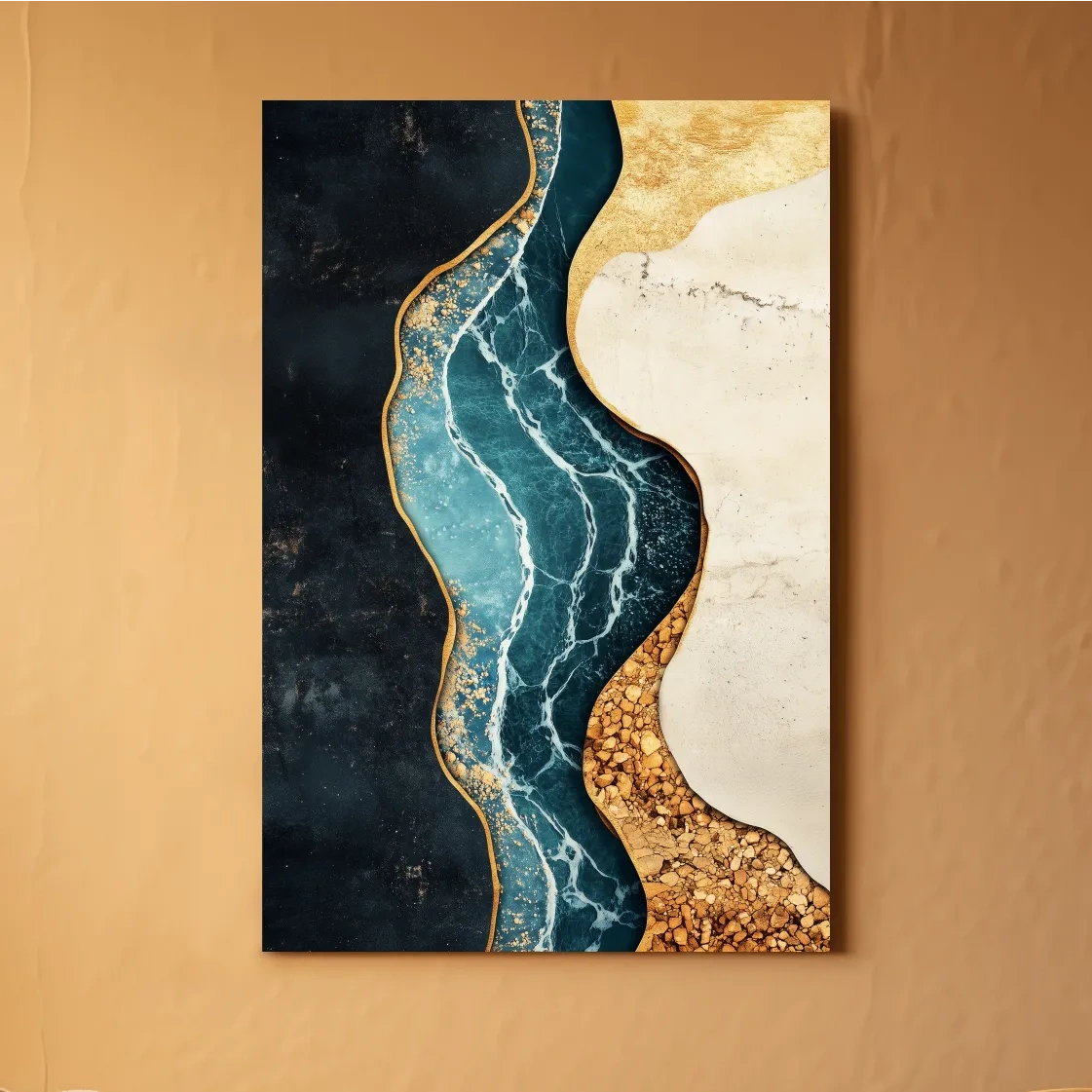 Luxurious Fluid Marble River Abstract - Gold Geode Resin Style Wall Art
