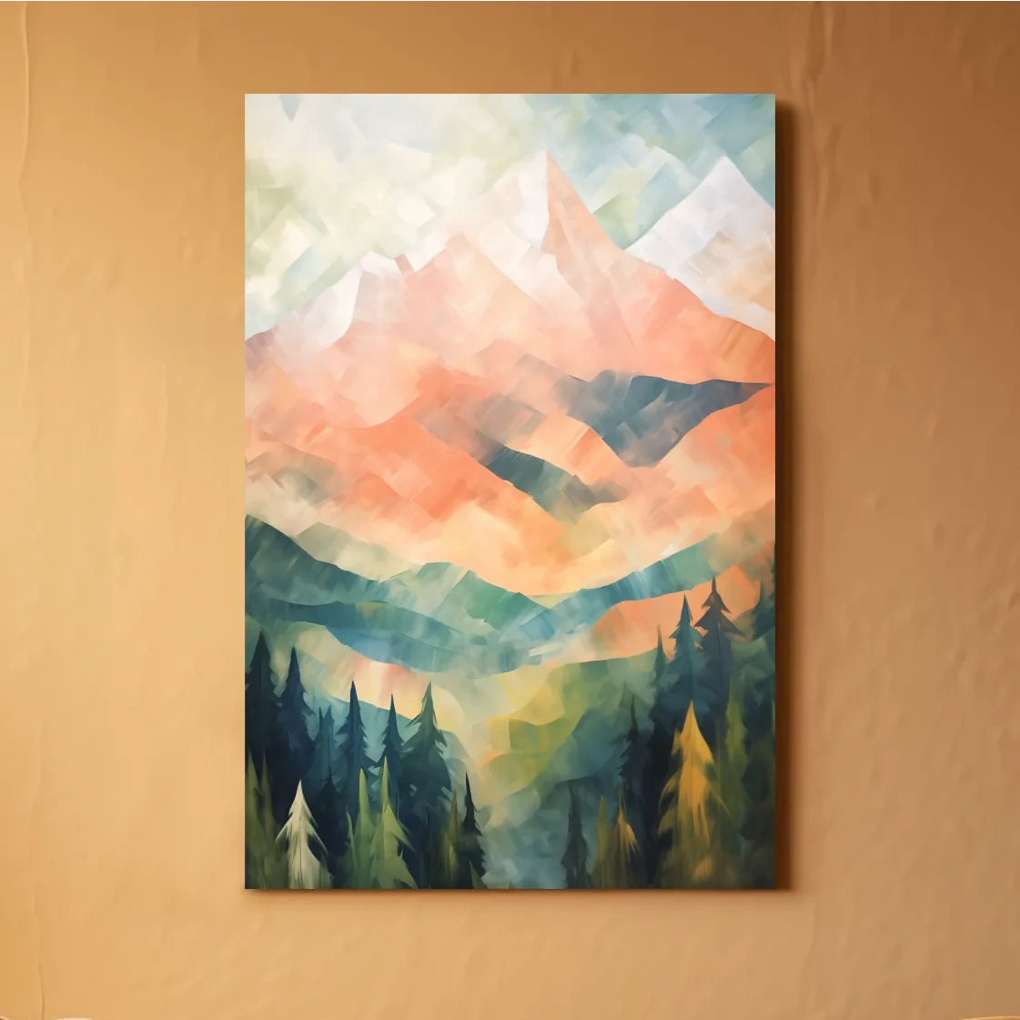 Colourful impressionism painting of alpine mountains, vibrant layered brush strokes