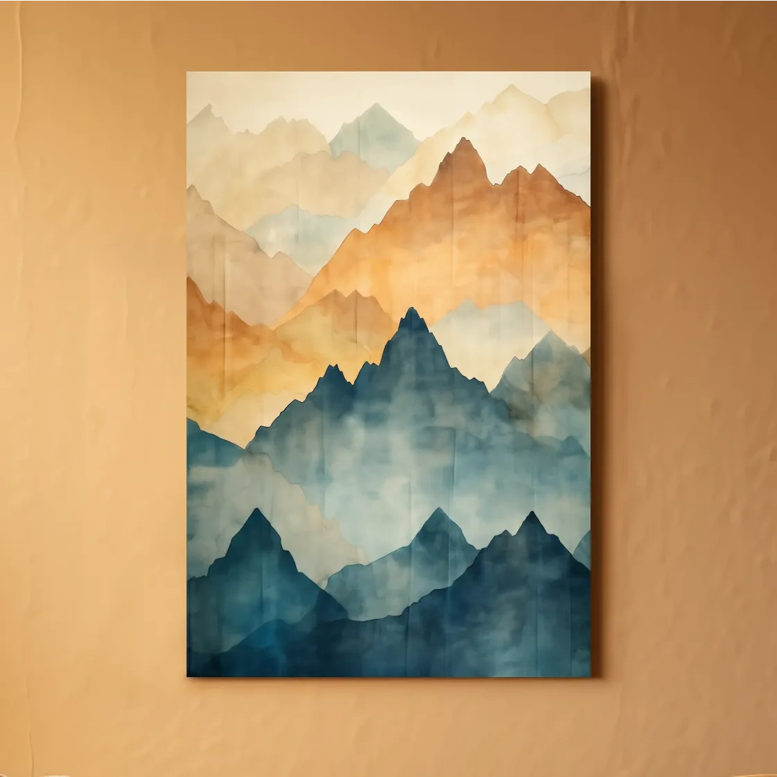 Textured effect watercolour painting of mountain ridgelines in the fog
