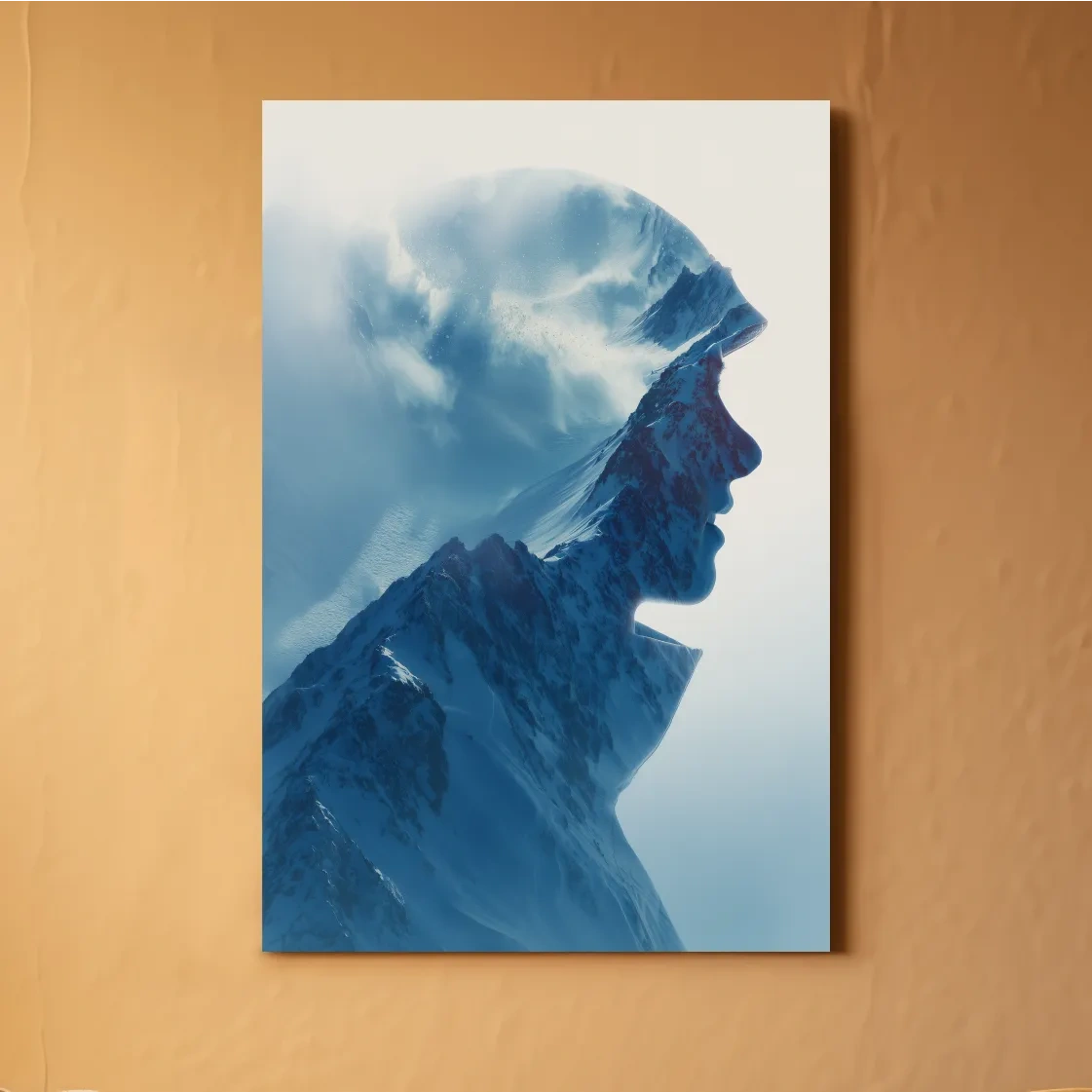 Double Exposure Mountain & Skier Portrait - Modern Snowy Alpine Wall Art