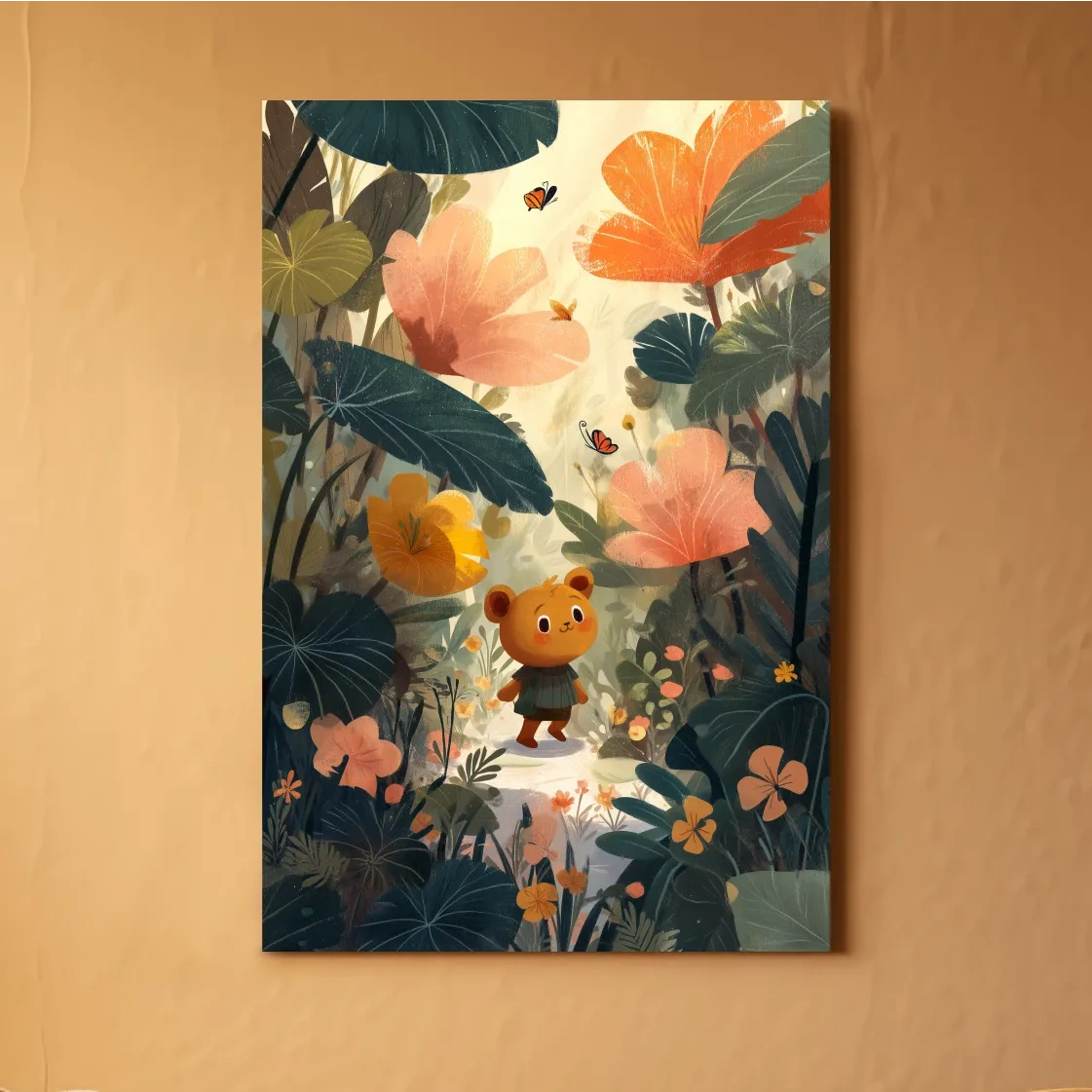 Whimsical Teddy Bear In Enchanted Garden - Cute Childrens Nursery Wall Art