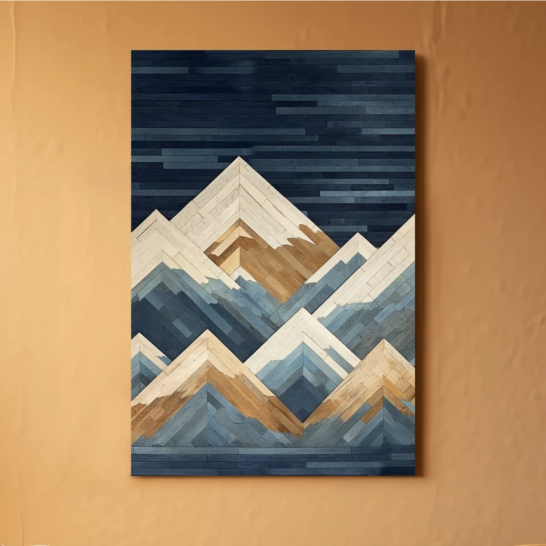 Geometric Layered Mountain Peaks - Wood Texture Landscape Wall Art