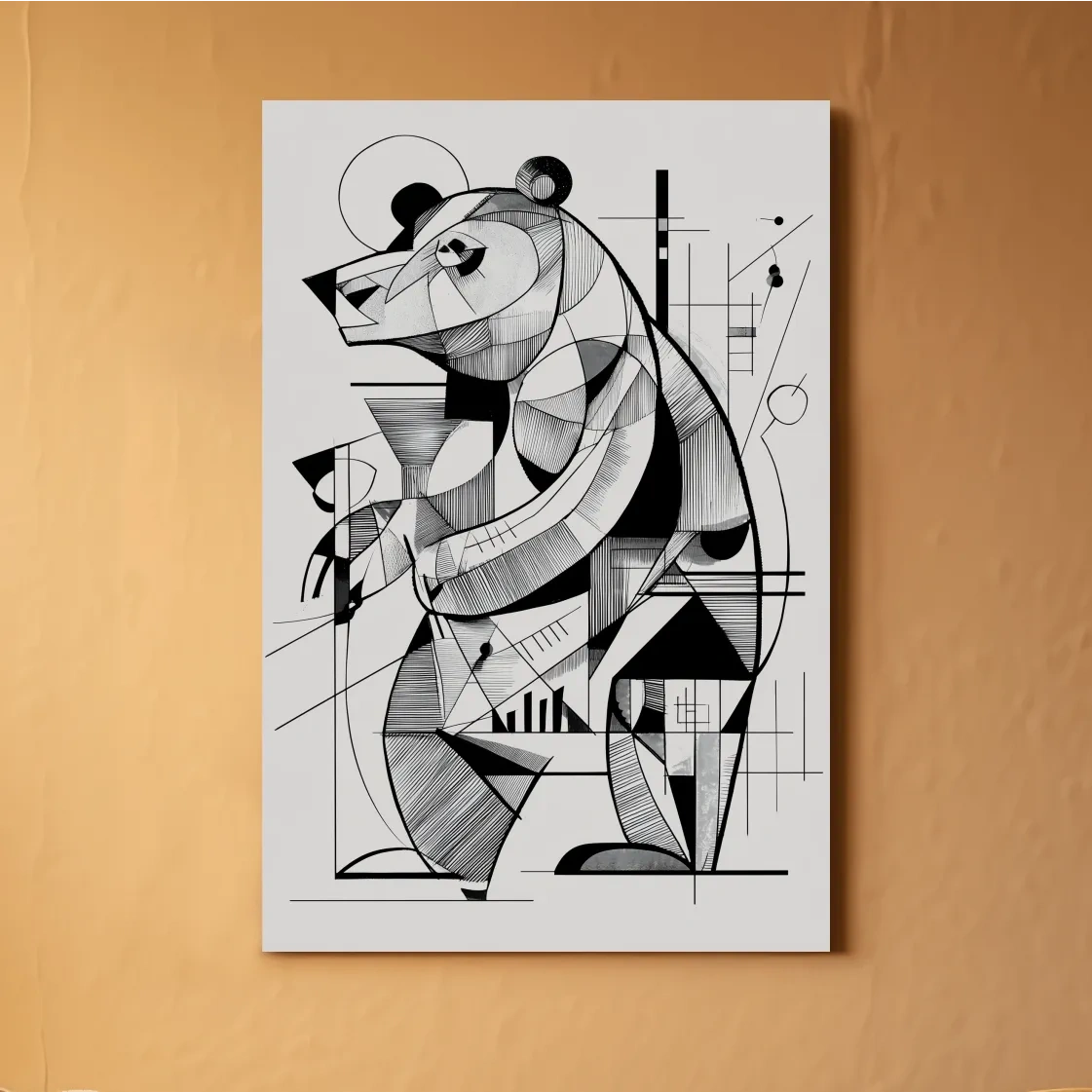 Cubism Abstract Bear Artwork - Modern Black And White Wildlife Wall Art