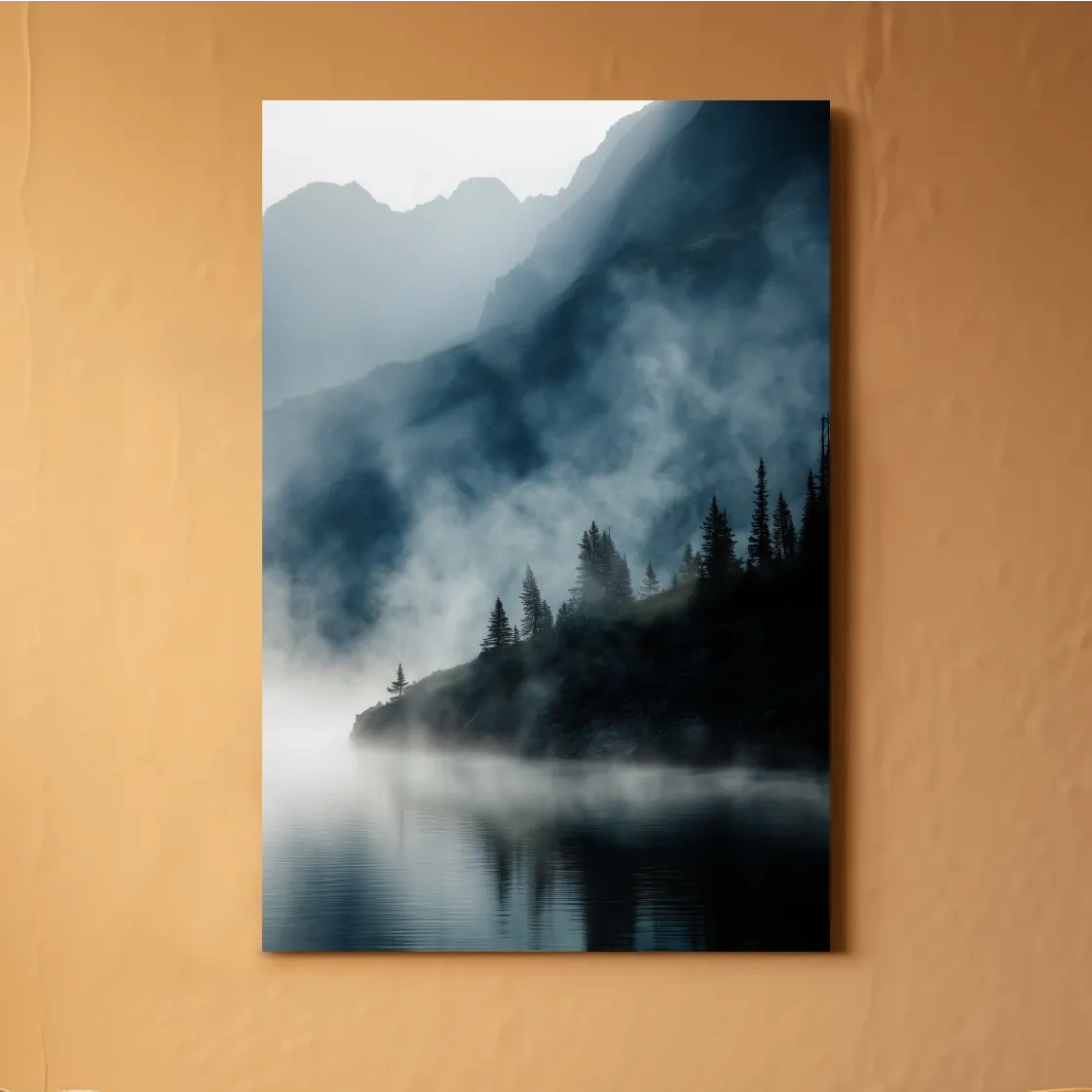 Misty Alpine Lake Landscape Photography - Foggy Pine Forest Nature Wall Art