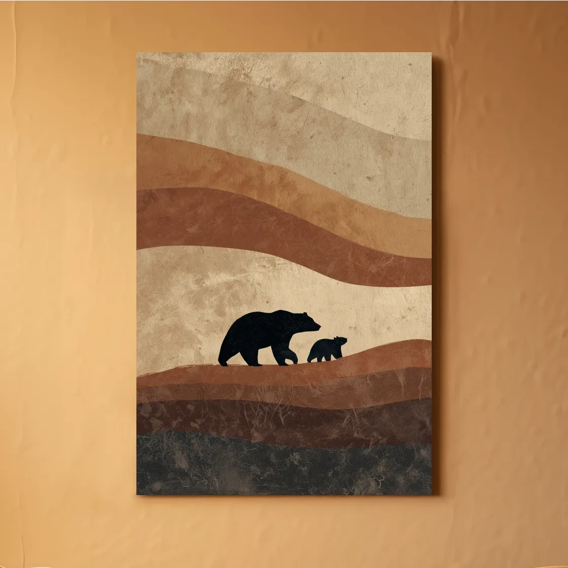 Scandi Bear Family Silhouette Artwork - Earthy Abstract Wildlife Wall Art