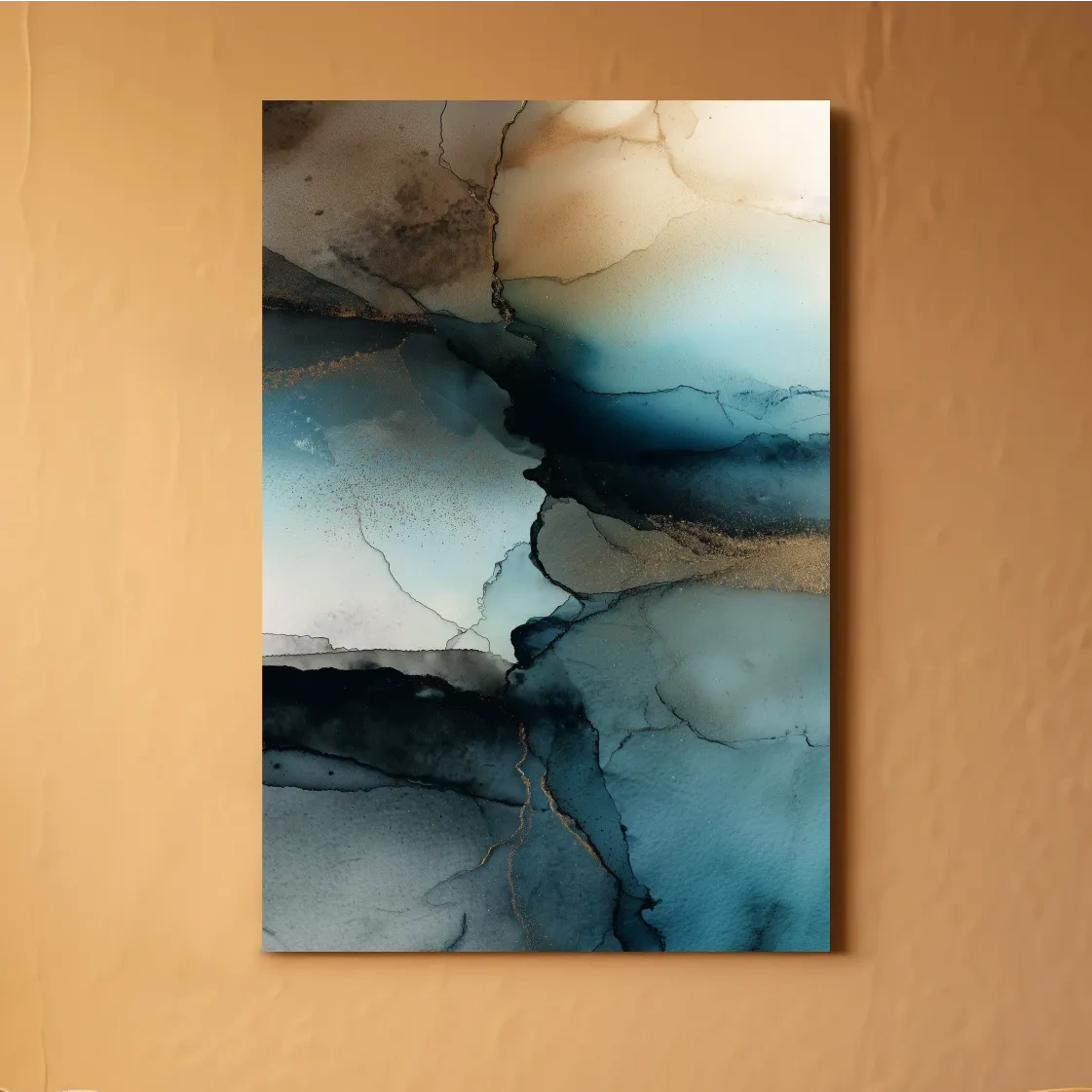 Moody Teal Ink Wash Abstract - Alcohol Ink Style Mountain Wall Art