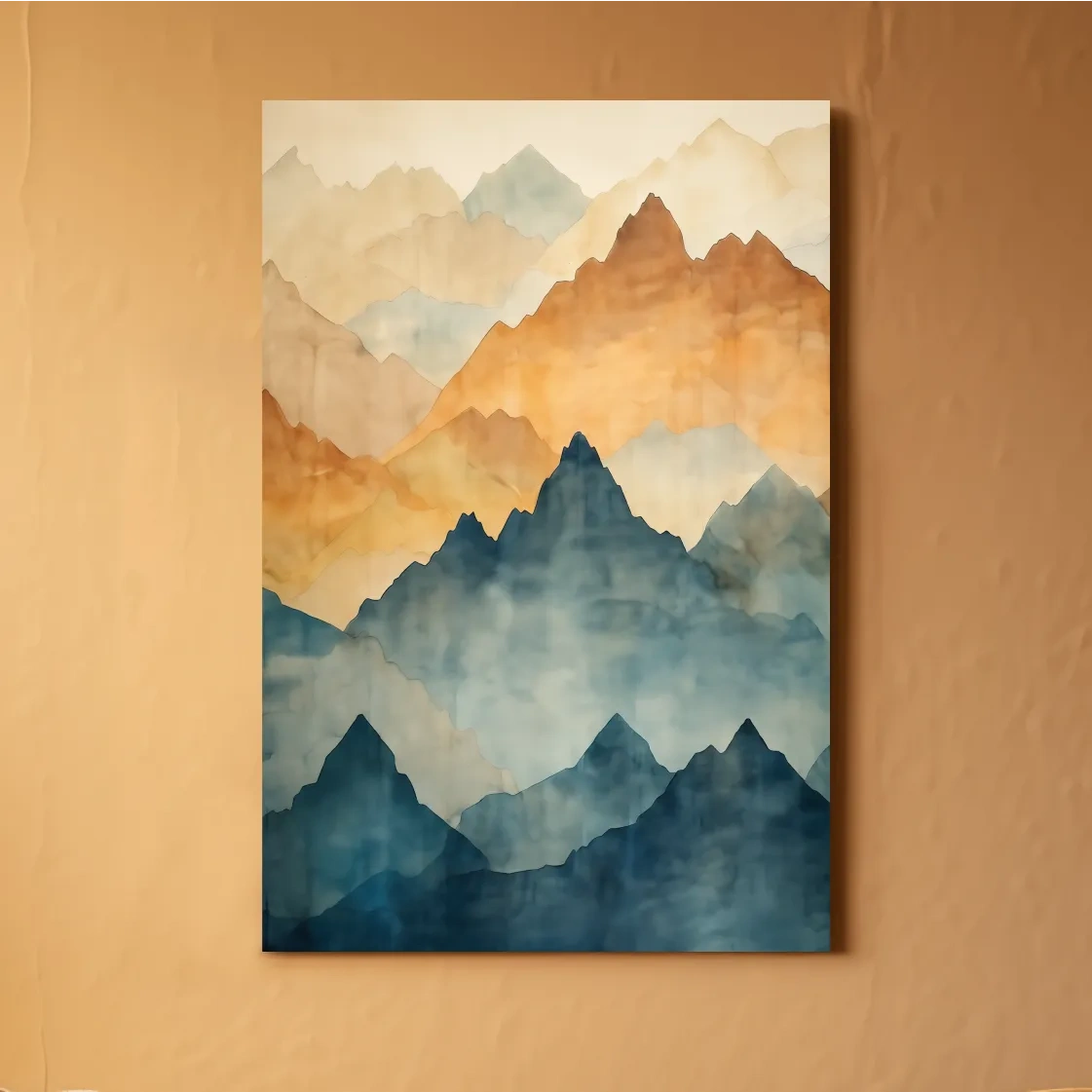 Foggy Layered Mountain Watercolor Landscape - Abstract Wall Art