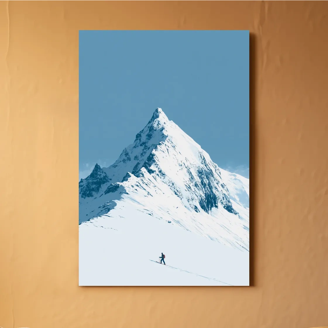 Snowy Alpine Peak Backcountry Skier - Minimalist Mountain Wall Art