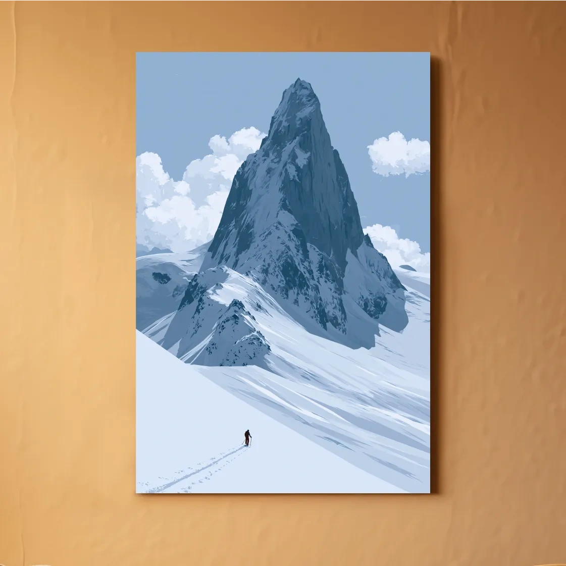Backcountry Alpine Skier Illustration - Minimalist Mountain Landscape Wall Art