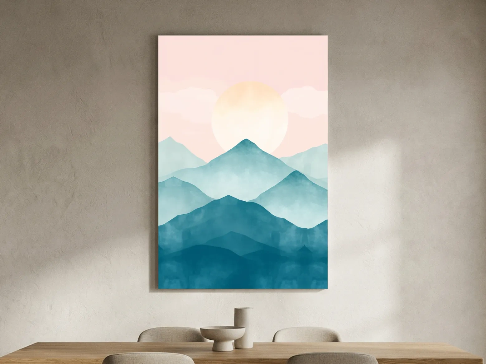Pastel Watercolor Mountain Sunrise - Abstract Landscape Painting
