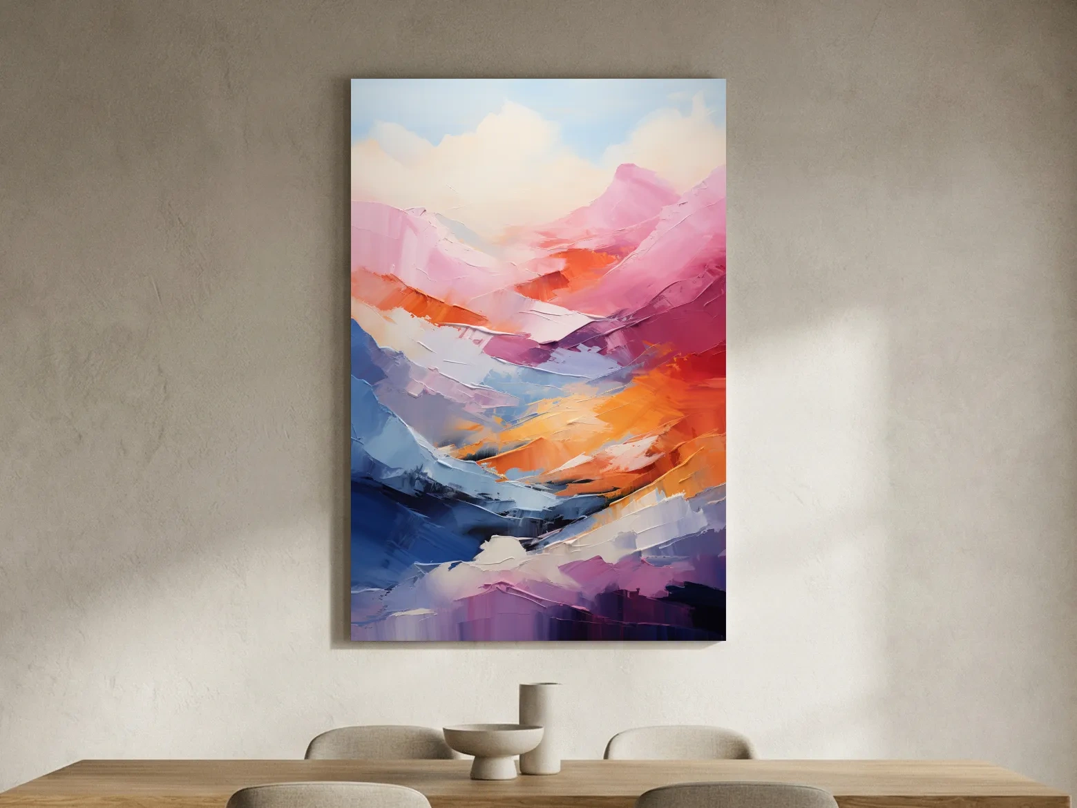 Vibrant Abstract Mountain Landscape Painting - Colorful Impasto Texture Wall Art