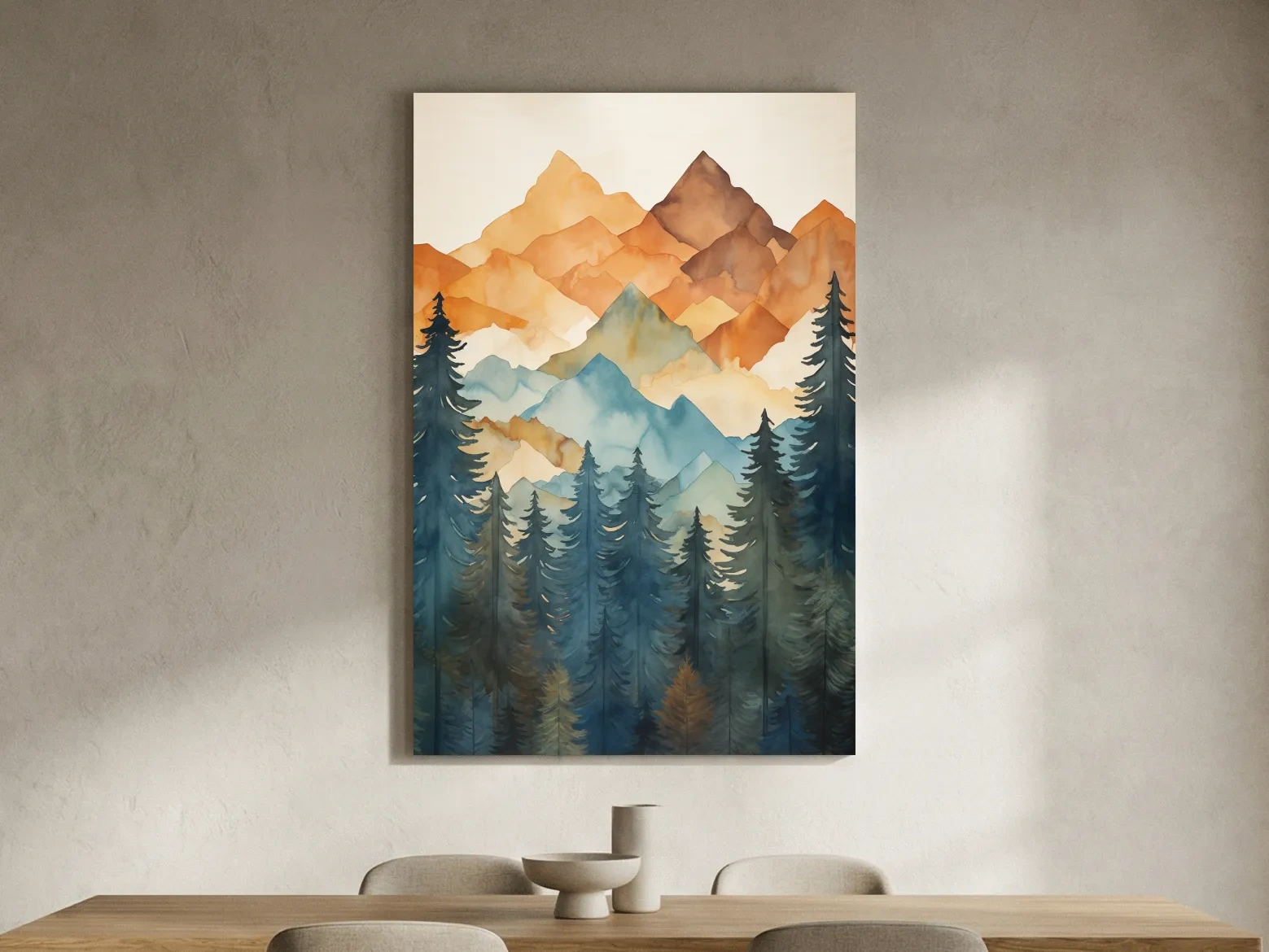 Alpine Mountains Pine Forest Watercolor - Nature Landscape Wall Art