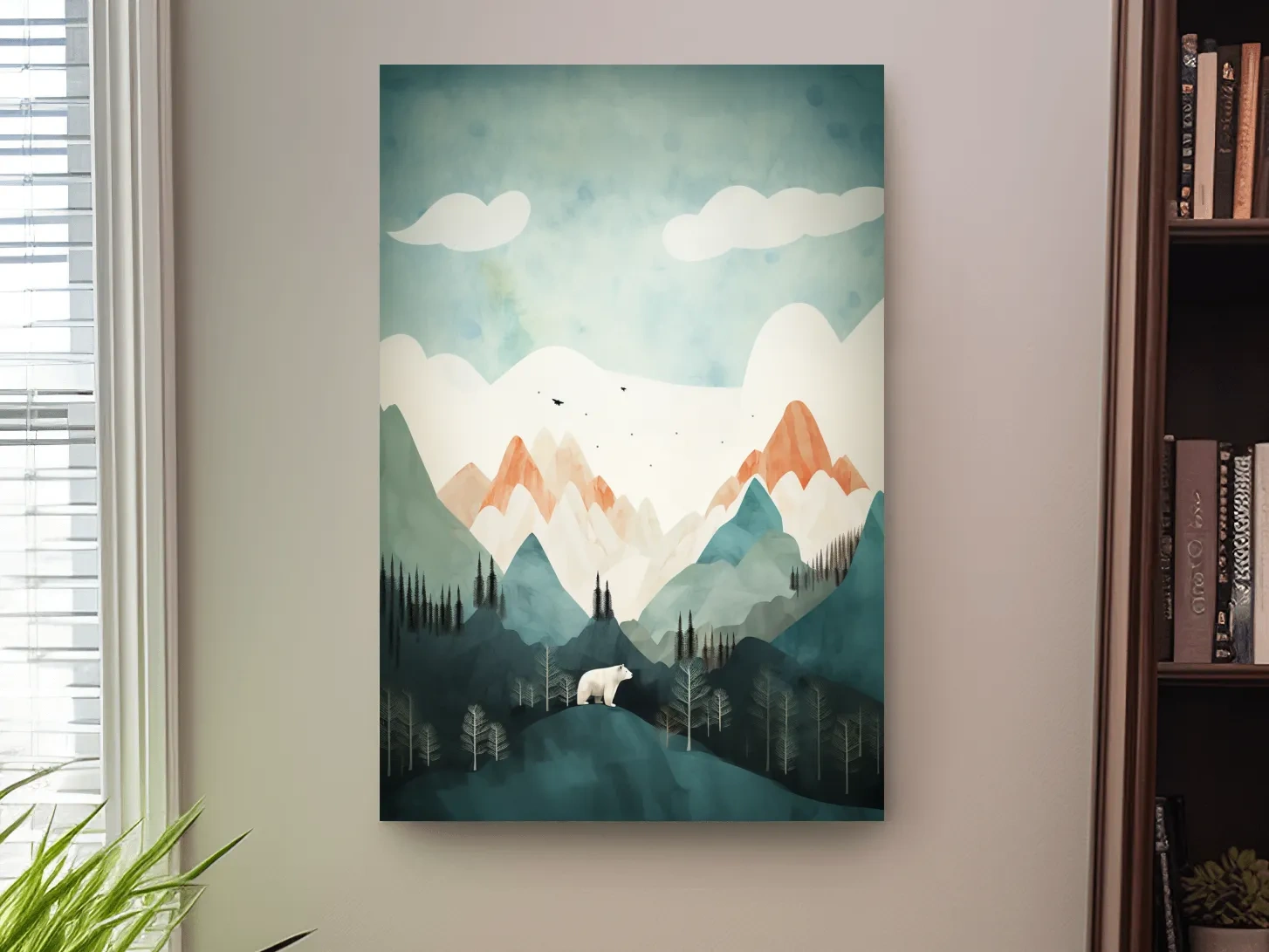 Whimsical Bear Alpine Mountain Landscape - Childrens Nursery Wall Art