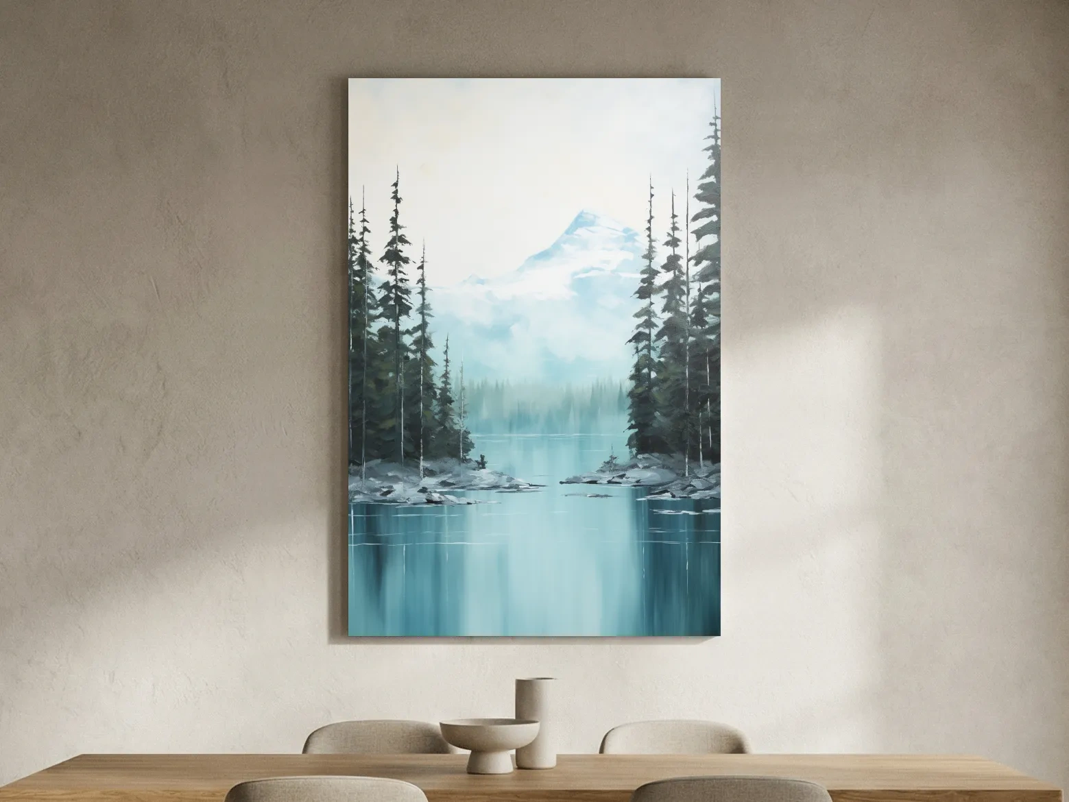Turquoise Alpine Lake & Pine Forest Watercolor - Serene Mountain Landscape Wall Art