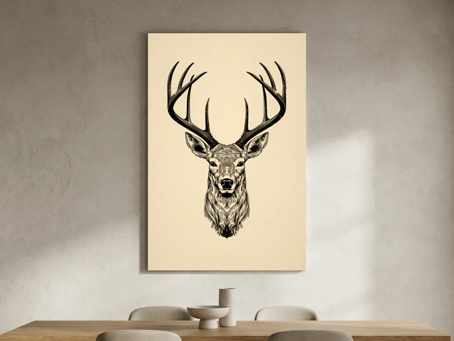Vintage Deer Head Line Drawing Artwork - Minimalist Wildlife Tattoo Wall Art