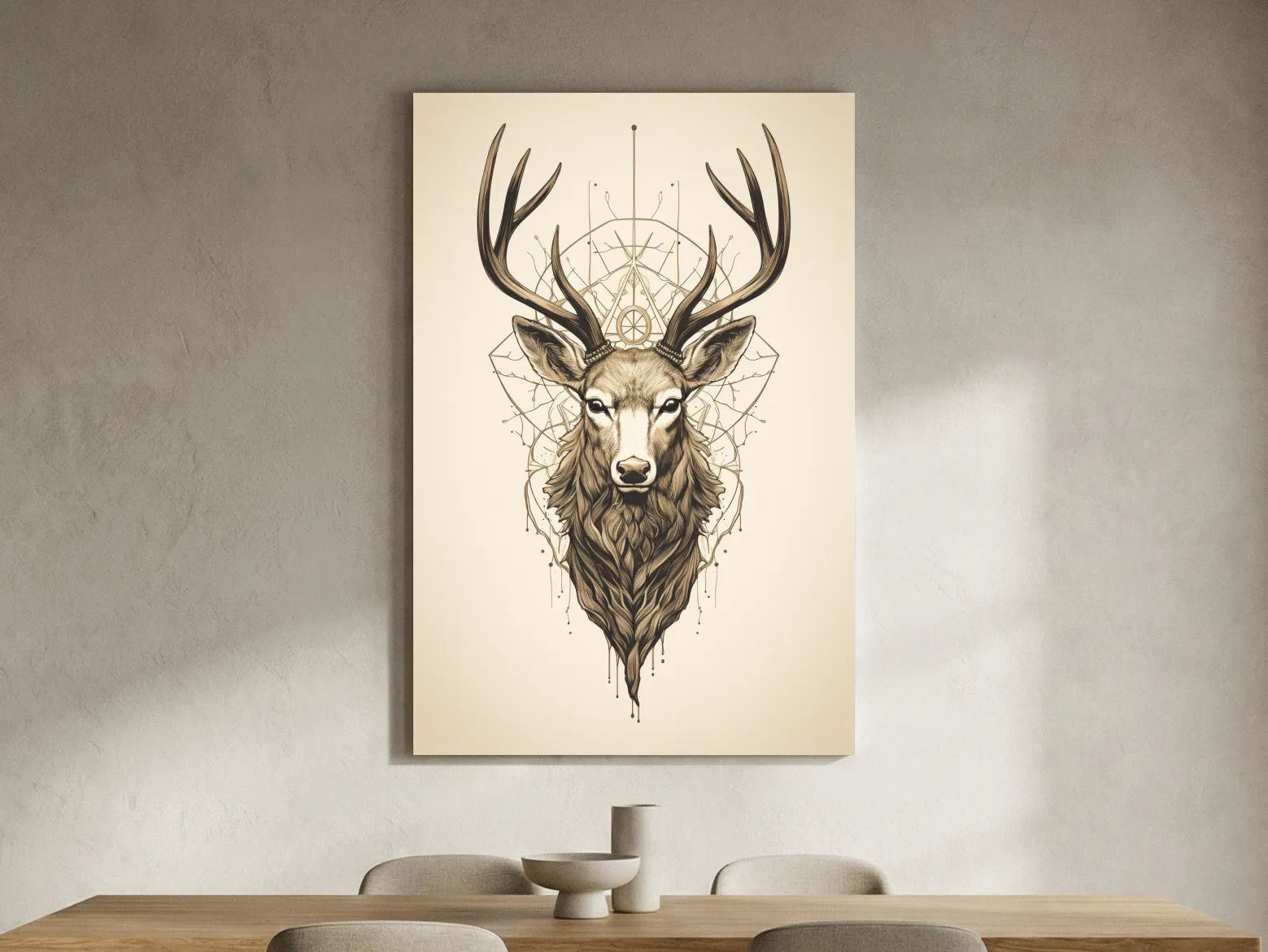 Ornate Stag Head Line Art - Minimalist Tattoo Style Wildlife Wall Art
