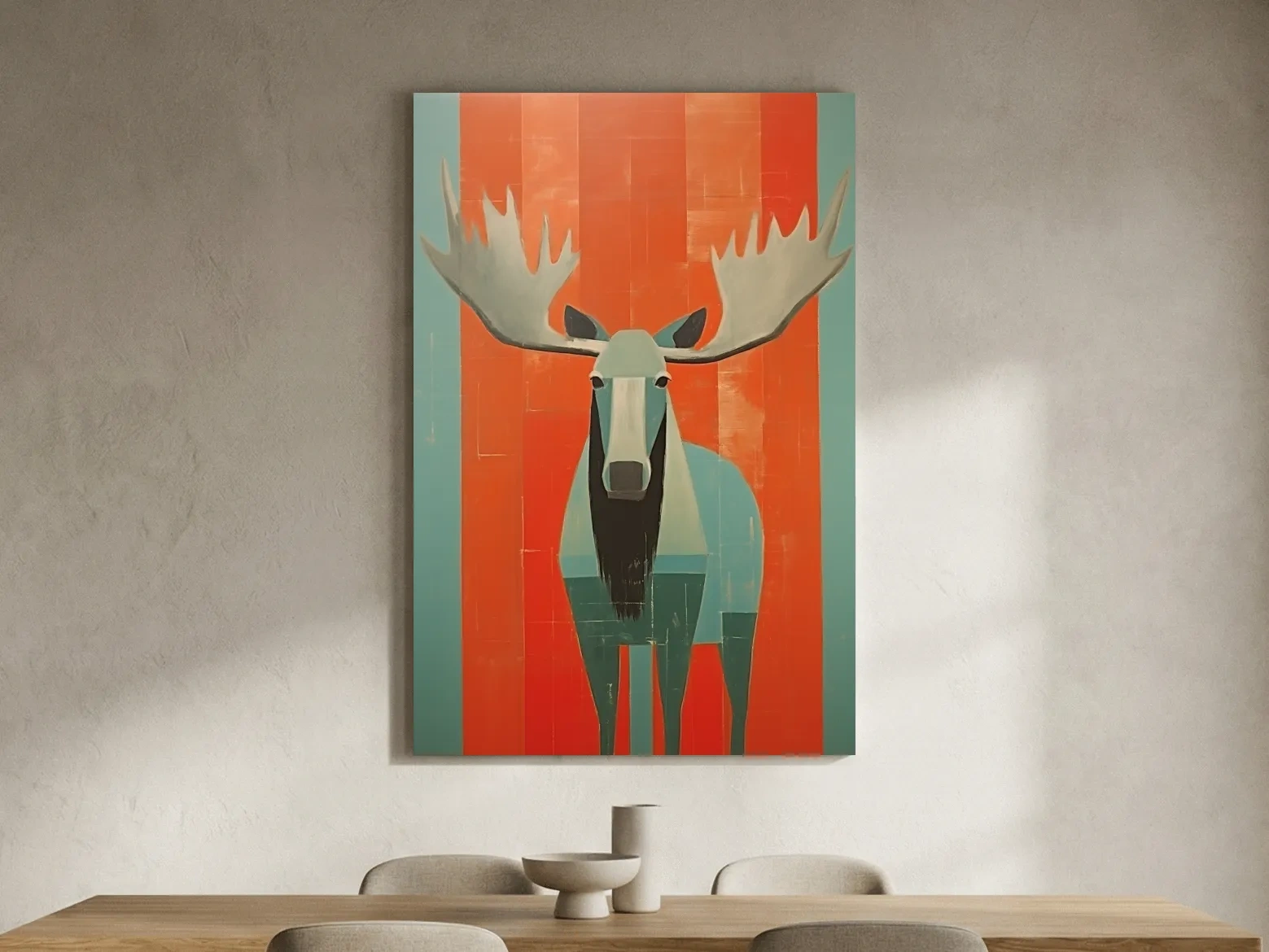 Mid Century Modern Rustic Moose Portrait Painting -  Wildlife Wall Art