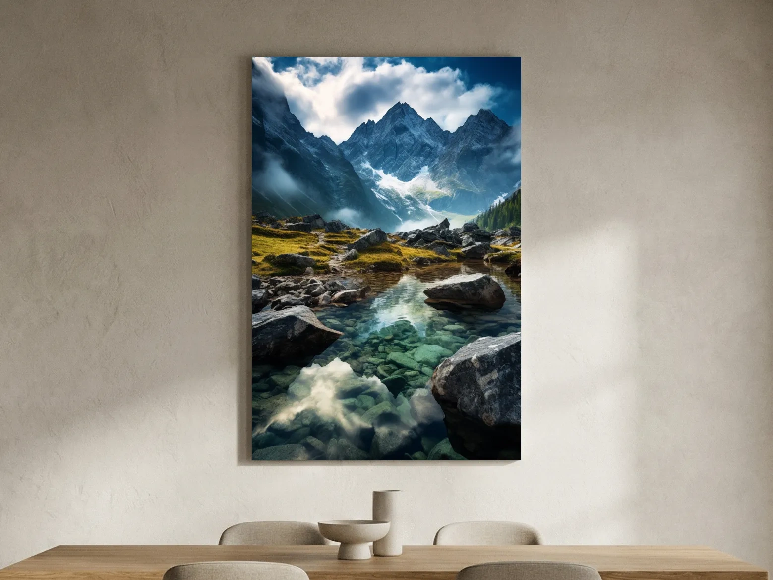 Moody Alpine Mountain Lake Reflection - Dramatic Landscape Photography Wall Art