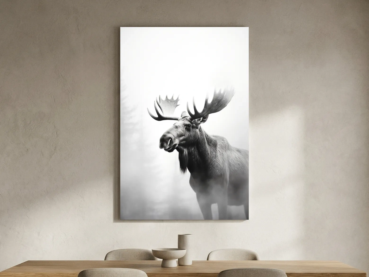 Moody Black And White Moose Portrait - Misty Wildlife Photography Artwork