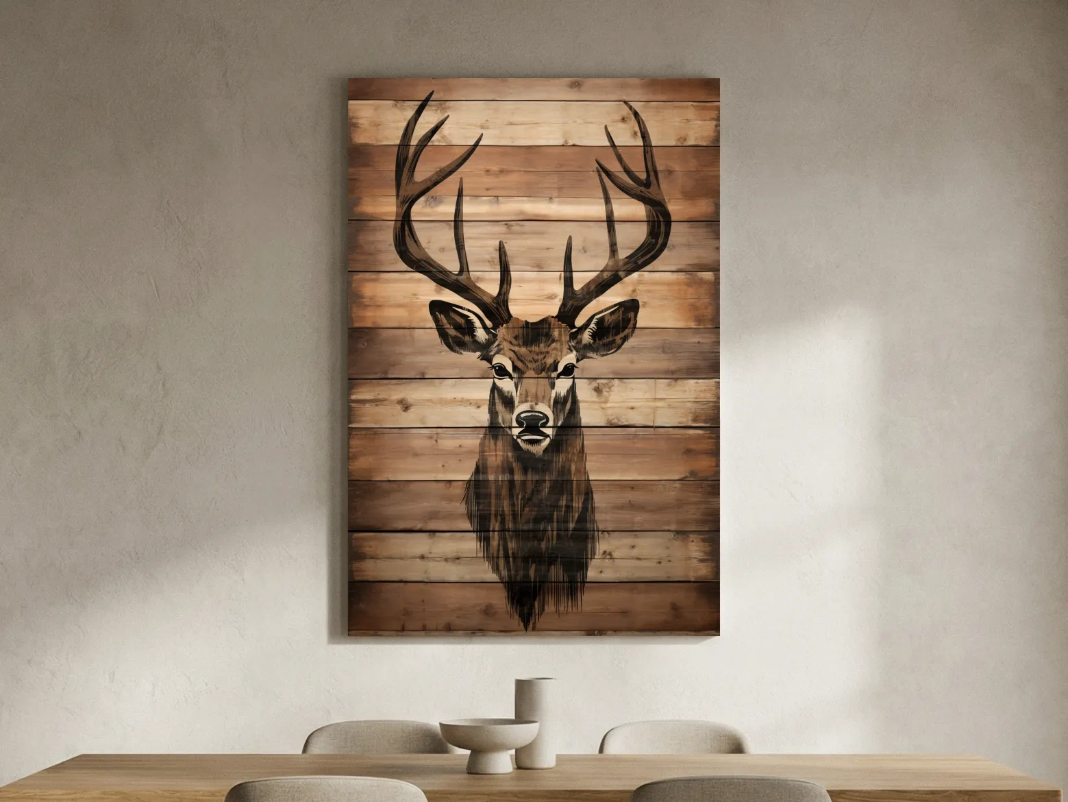 Rustic Stag Head Wood Burning Art - Cabin Lodge Wildlife Artwork
