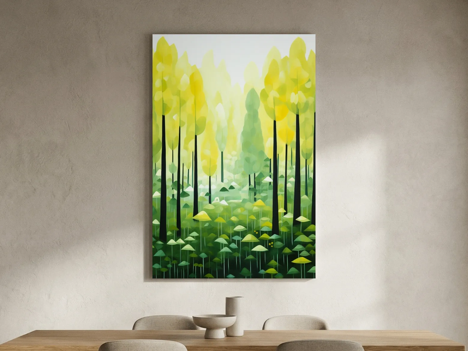 Sunlit Abstract Forest Canopy Painting - Storybook Woodland Wall Art