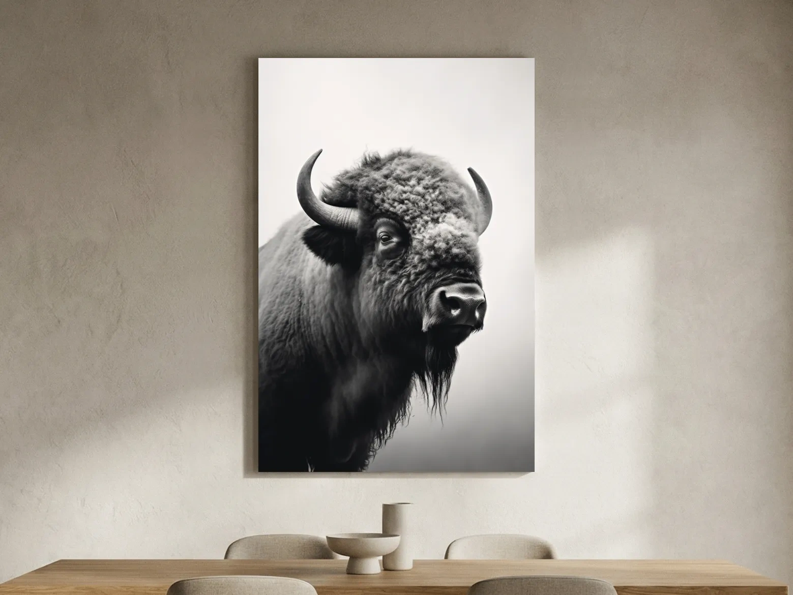Black And White Bison Portrait - Wildlife Photography Wall Art